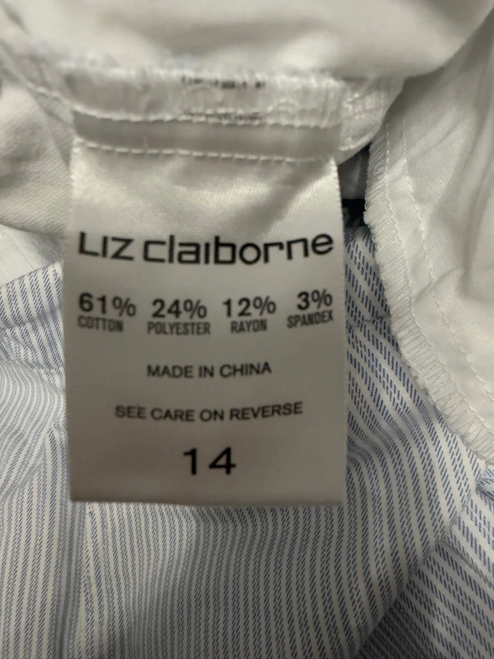 #14)  Liz Claiborne White and Light Blue Striped Bermuda Shorts - Picture 6 of 7